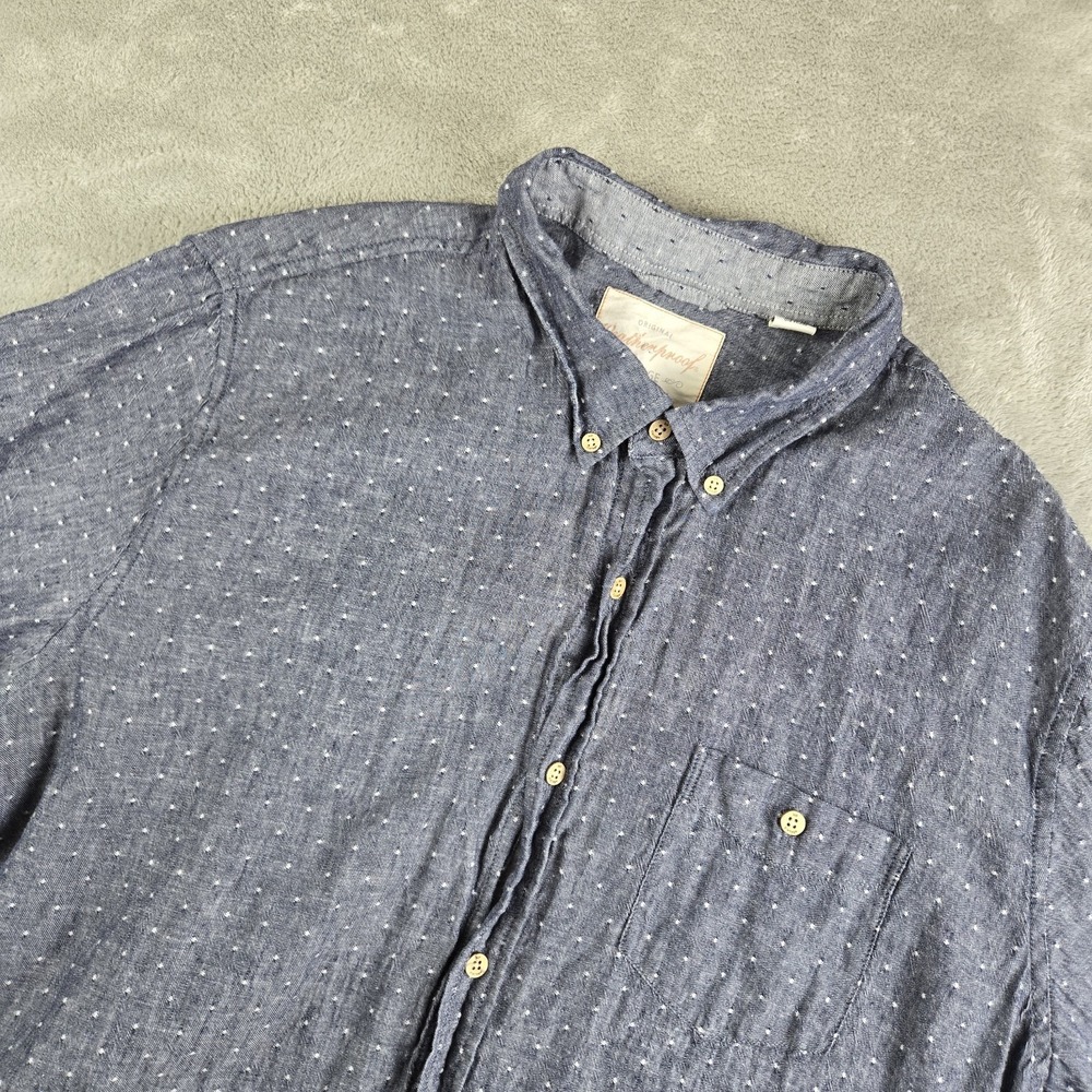 Weatherproof Shirt Mens XL Blue Linen Blend Short Sleeve Casual Coastal Travel